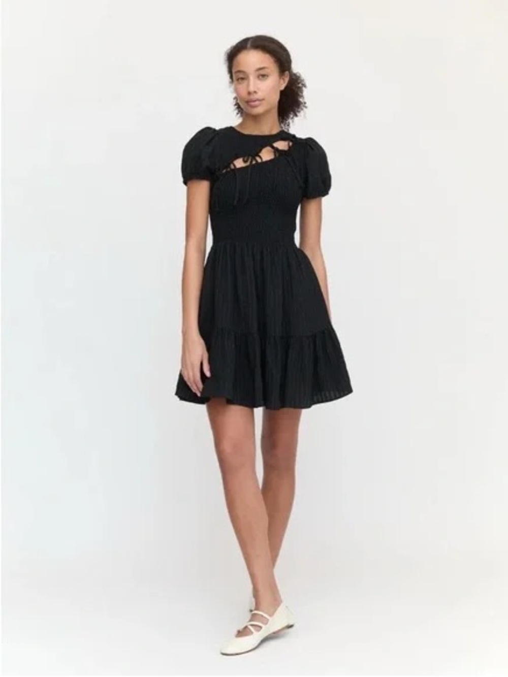HILL HOUSE - The Gia Mini Nap Dress / Size XS/ Black Tonal Seersucker